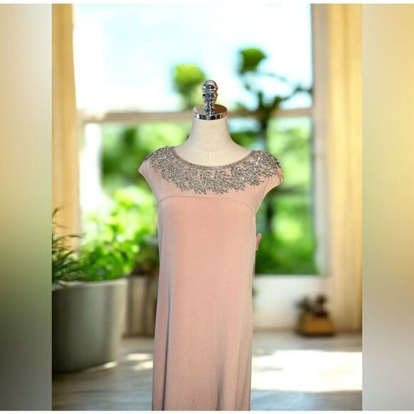 Theia Embellished Blush Gown Cap Sleeve Formal Dress - Picture 16 of 16